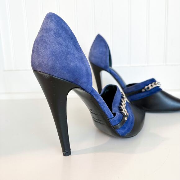 Jenni Kayne D'Orsay Suede Leather Chain Detail Pumps Black Blue 39 $595 - Picture 3 of 11
